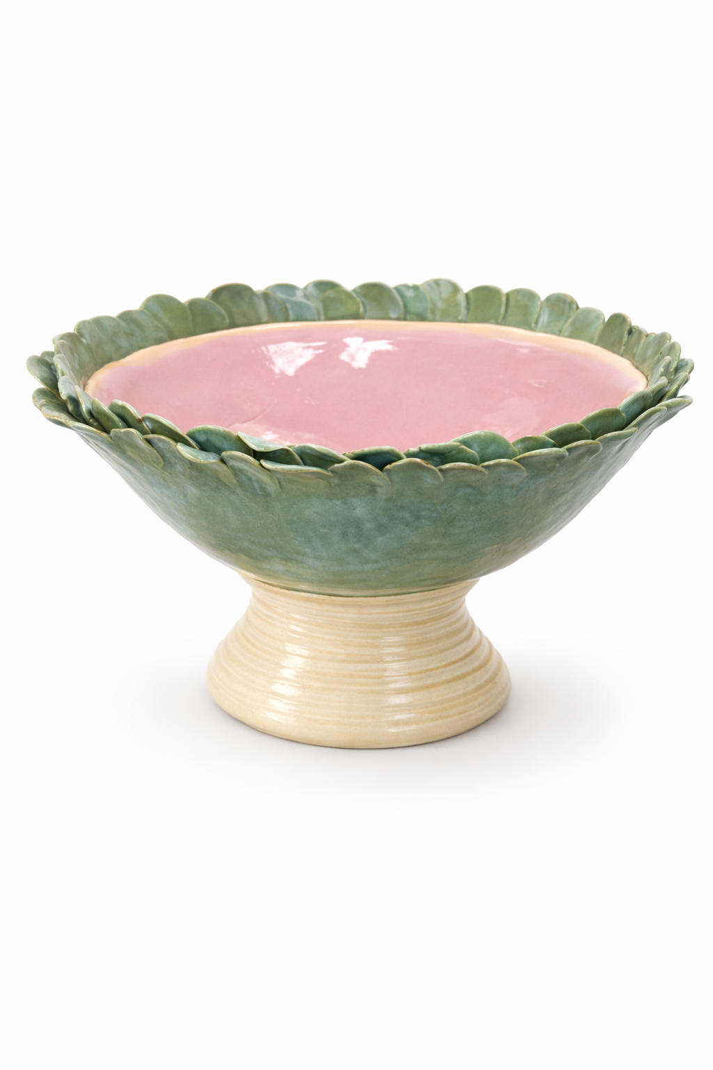 Bol en céramique à intérieur rose et rebord en forme de feuilles