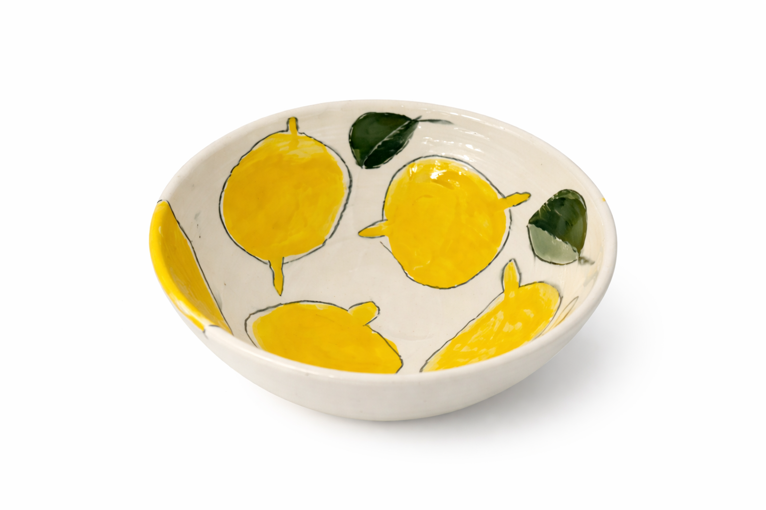 Assiette en céramique décorée de citrons jaunes et de feuilles vertes